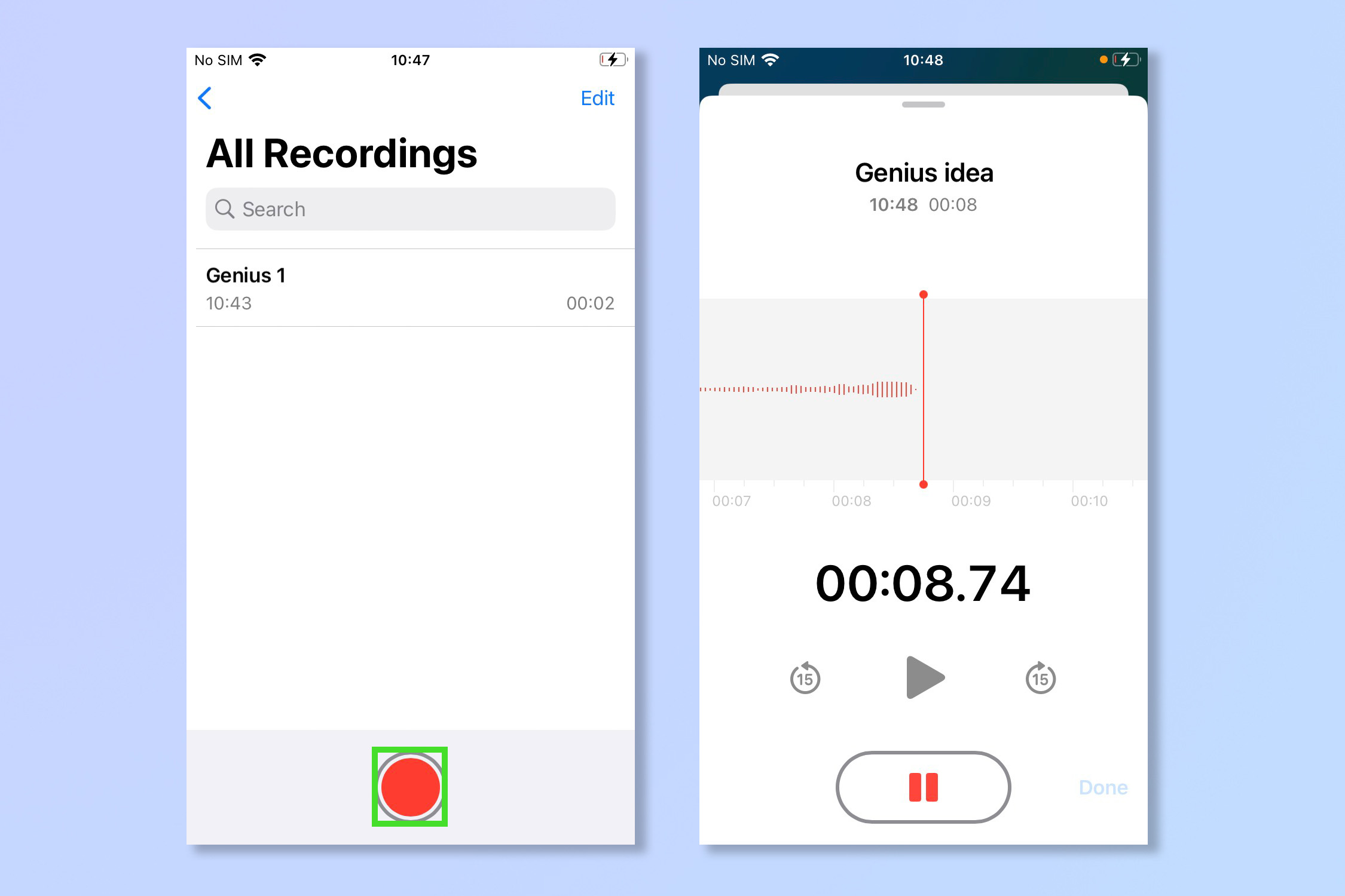 La aplicación de notas de voz en iPhone