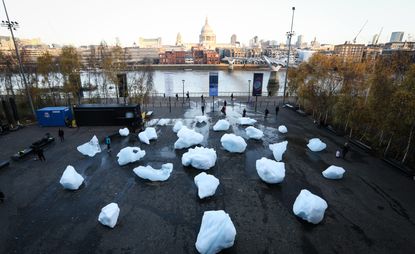 Big blocks of ice near London river