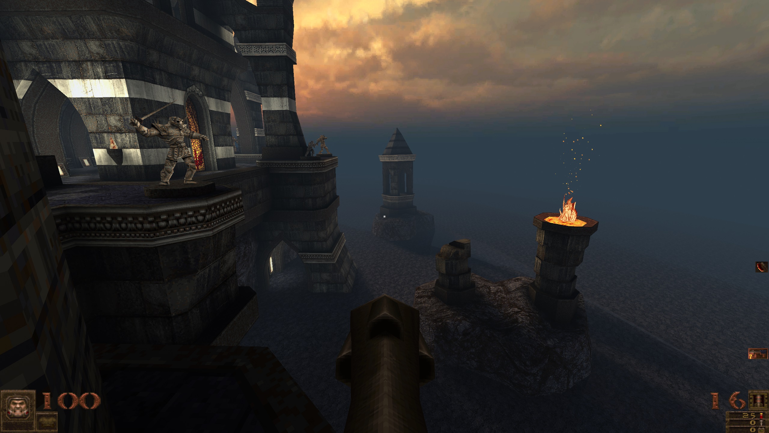 view of castle jutting over open ocean in Quake