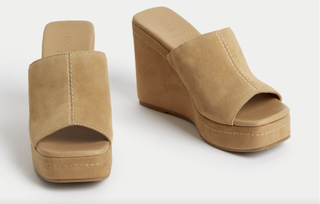 Suede Wedge Open Toe Mules