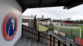 General view of the Meadowbank Football Ground, Mill Lane, Dorking, before the Vanarama National League match between Dorking Wanderers and Oldham Athletic at the Meadowbank Football Ground, Mill Lane, Dorking, England on Saturday 7th January 2023. (Photo by Eddie Garvey/MI News/NurPhoto via Getty Images)
