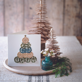 Christmas tree card in tray with mini Christmas trees