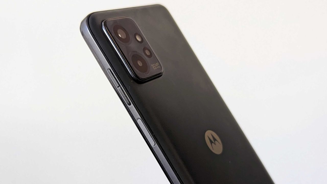 Moto G Power 5G from the side, showing the power button and volume keys