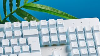 A white Razer Pro Type Ultra mechanical productivity keyboard