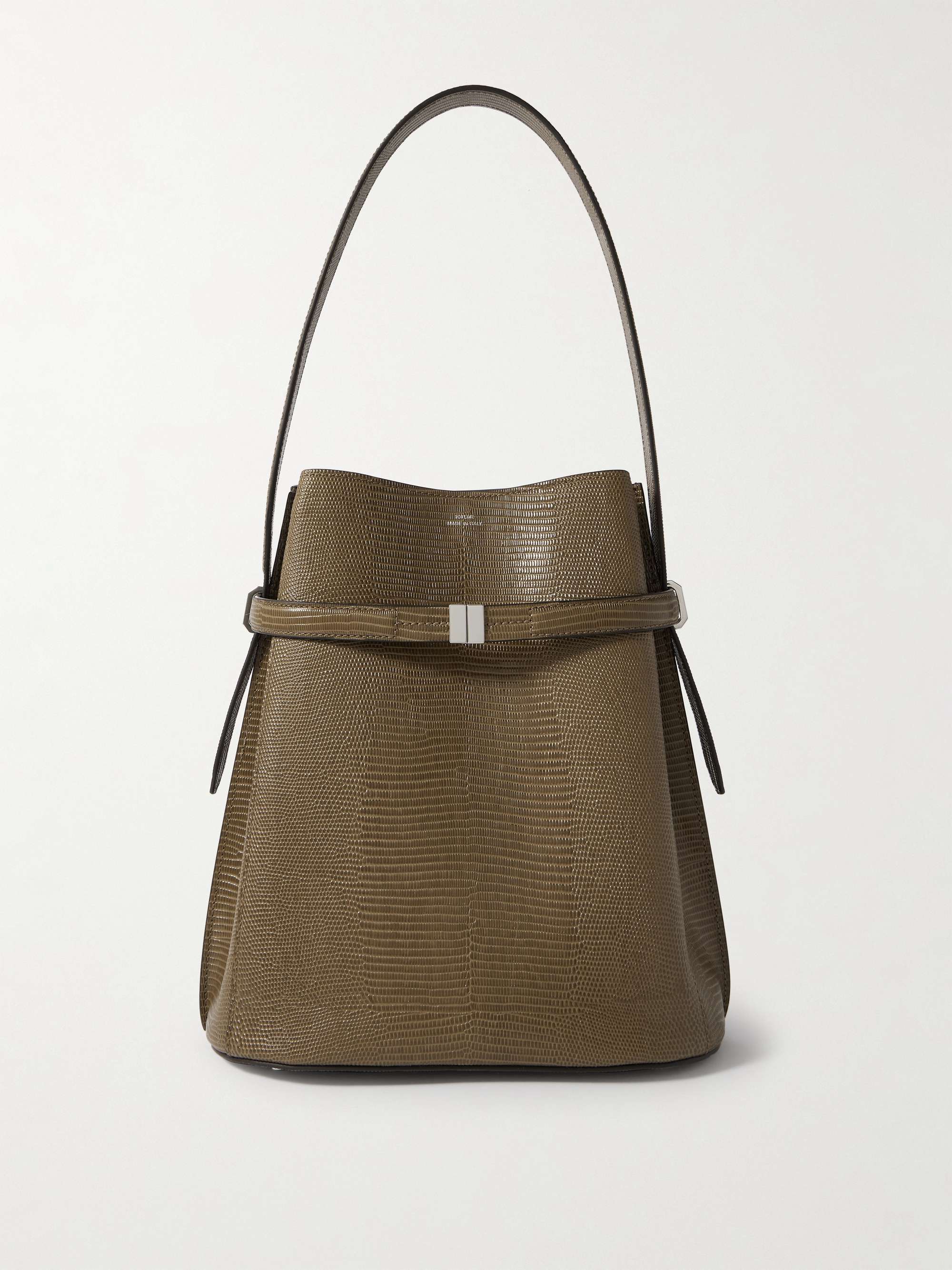 Belted Lizard-Effect Leather Tote