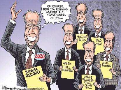 Political Cartoon U.S. Joe Biden 2020 election Iraq war mass incarceration crime bill Anita Hill hearing