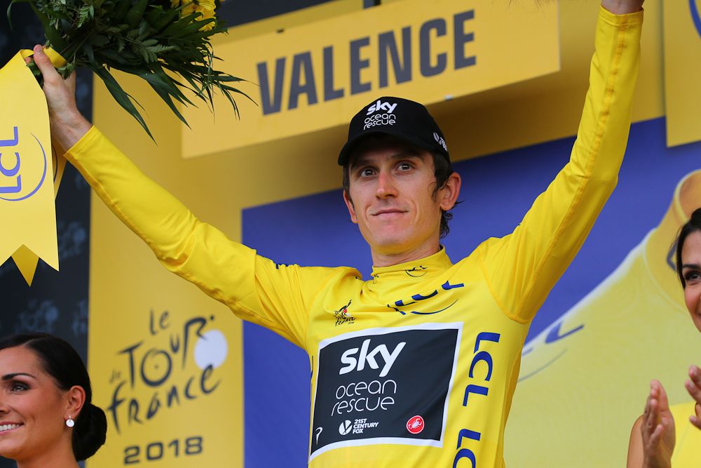 Geraint Thomas in yellow after stage 13 at the Tour de France