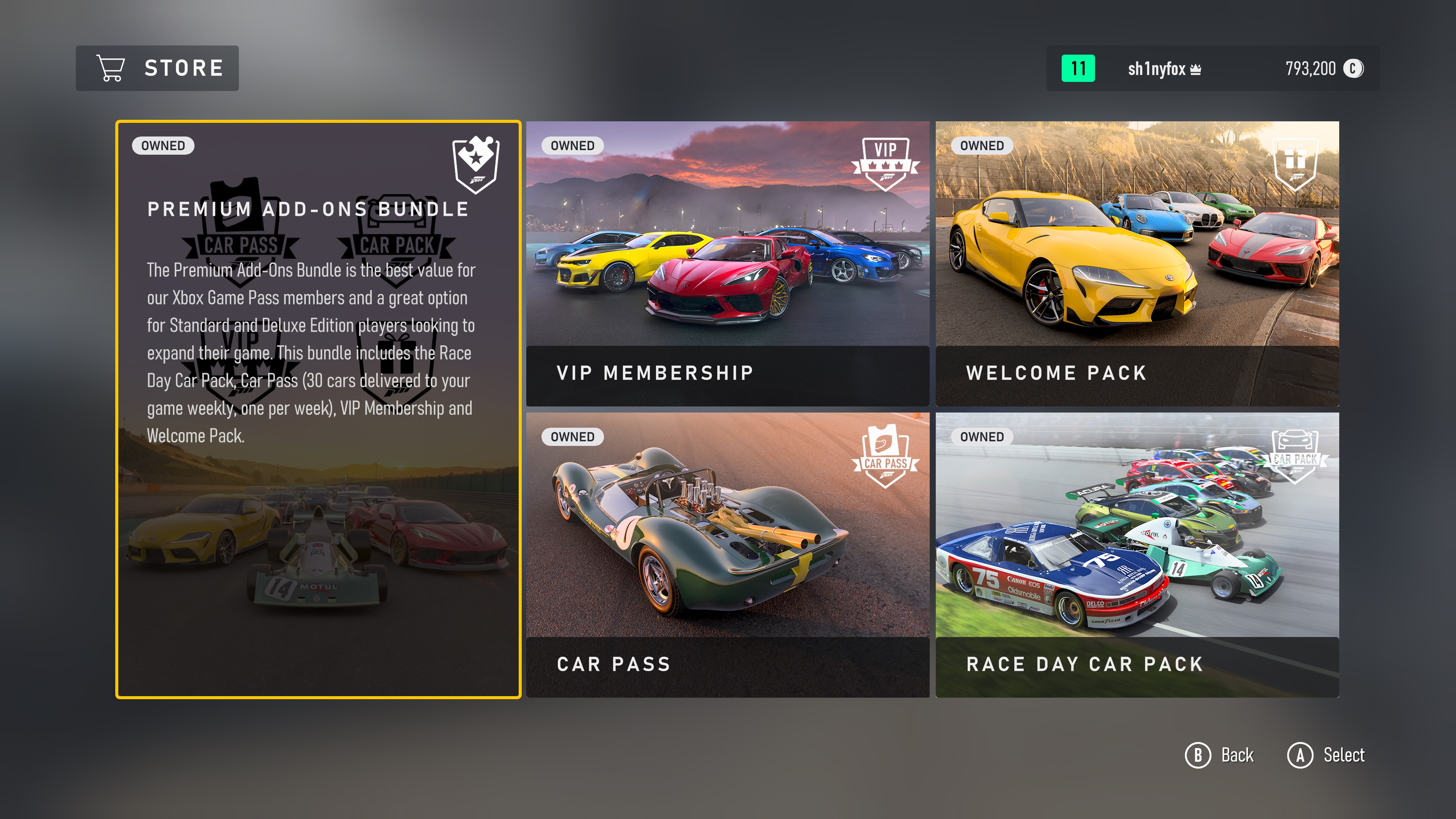 Forza Motorsport in-game DLC store