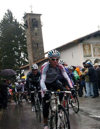 Defending champion Philippe Gilbert (Omega Pharma - Lotto) passes the Madonna del Ghisallo chapel.