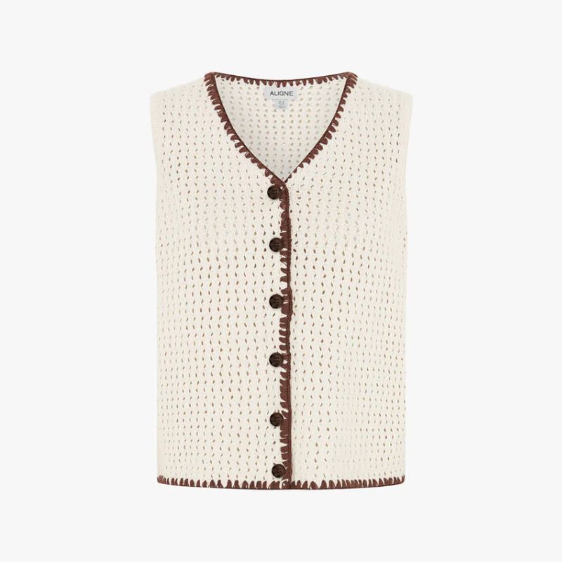 A cutout of. acrochet top from Aligne