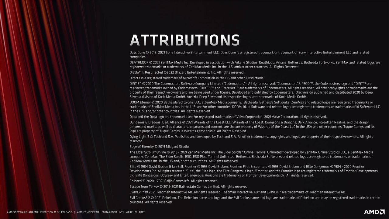 Slide deck for AMD Software Adrenalin Edition 22.3.1 with RSR and FSR 2.0