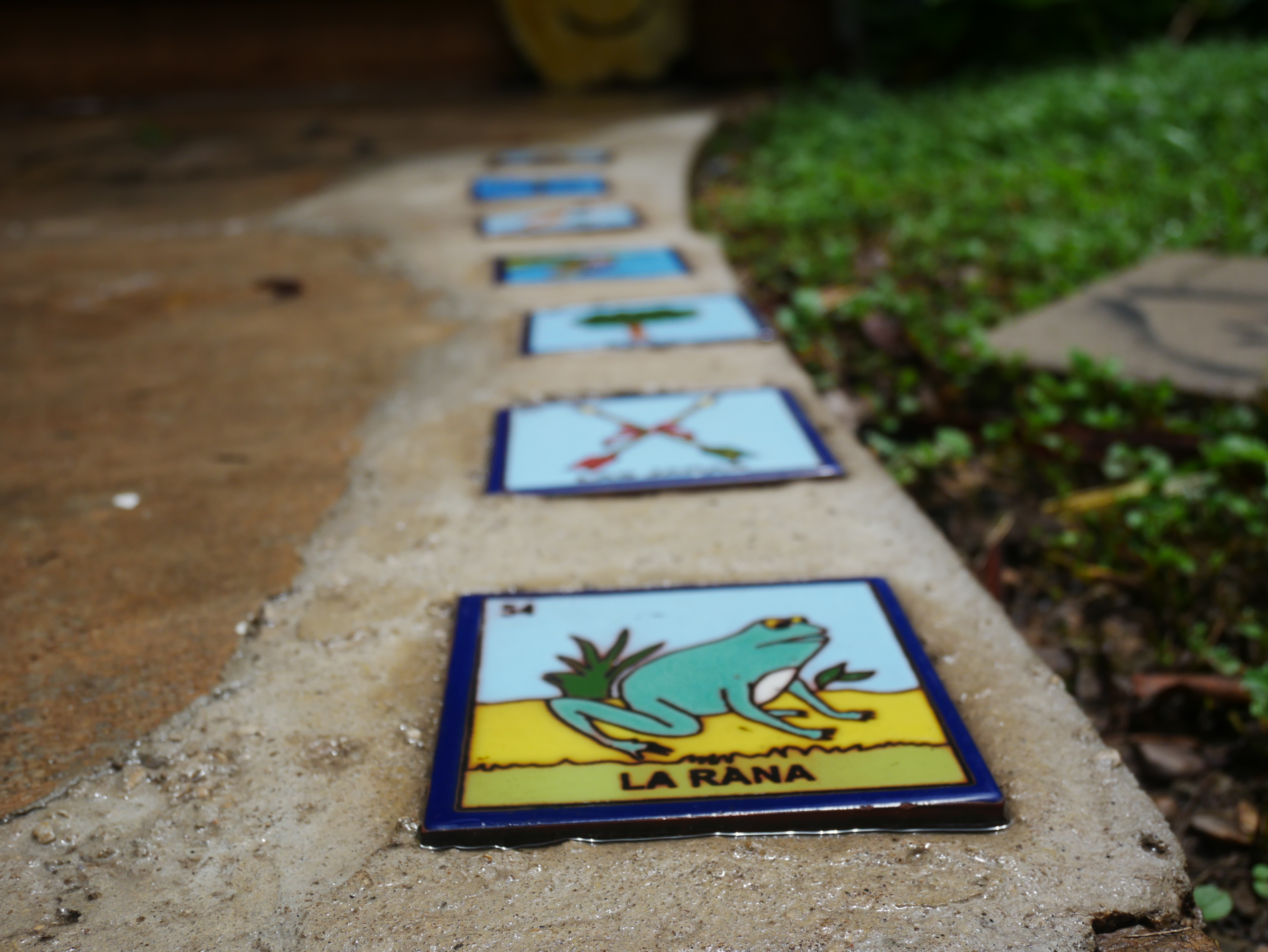 A frog tile on a concrete floor