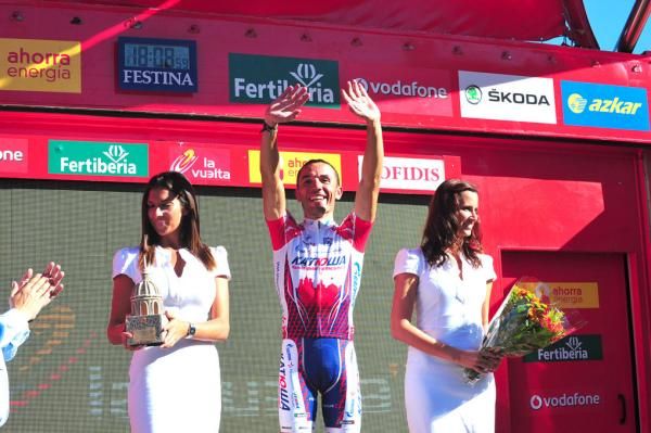 Joaquim Rodriguez (Katusha) celebrates on the podium.