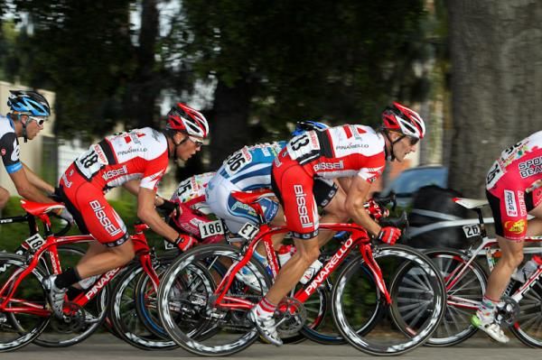 Bissell teammates gather near the front