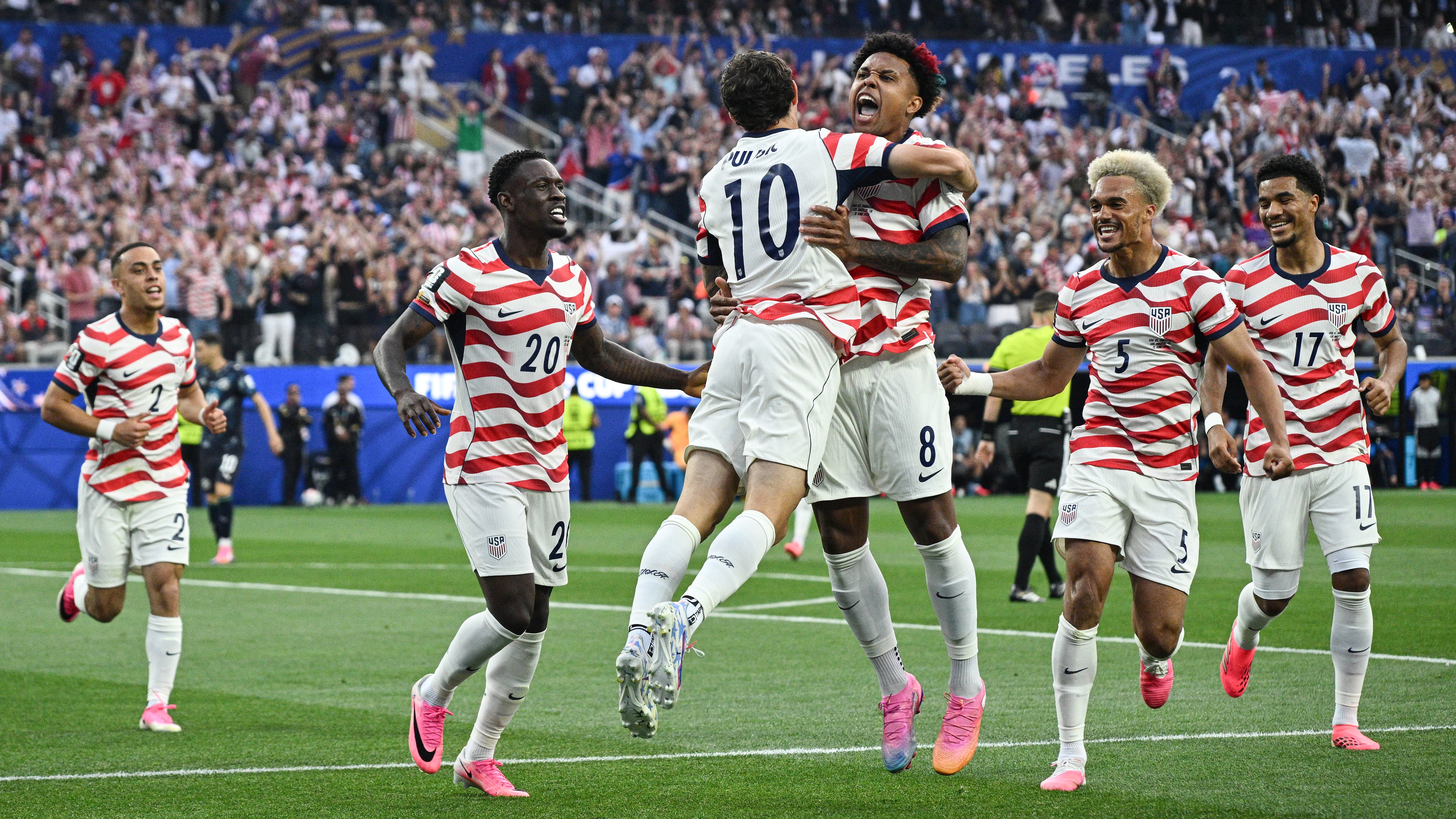 USA celebrate their second goal