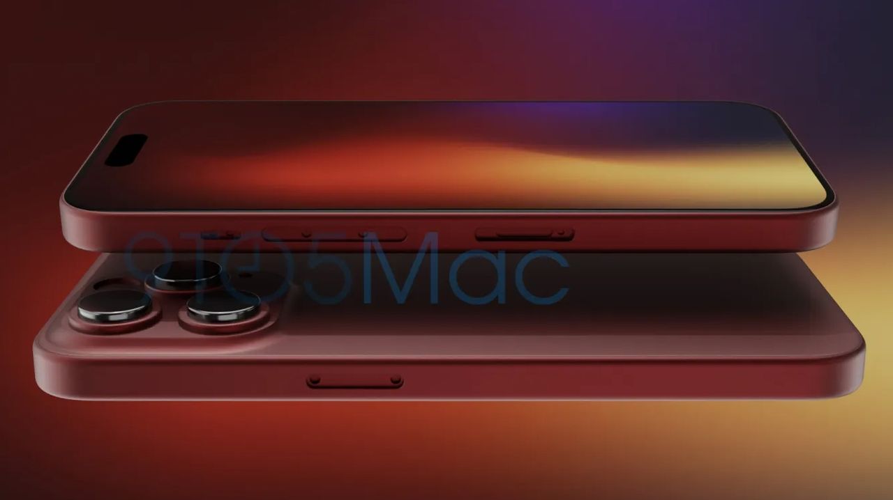 An unofficial render showing the iPhone 15 Pro in dark red
