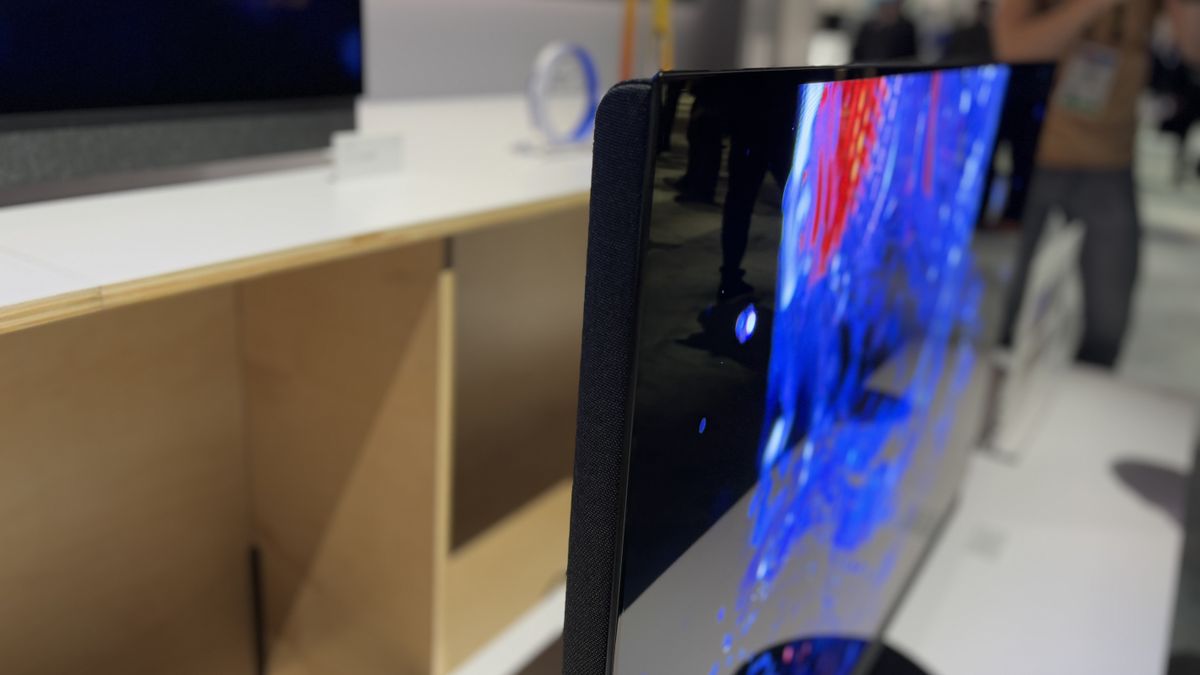 Panasonic Z95B on the CES show floor sitting on a white display stand