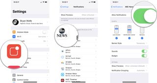 iPhone Settings app, Notifications, select app, select notification style