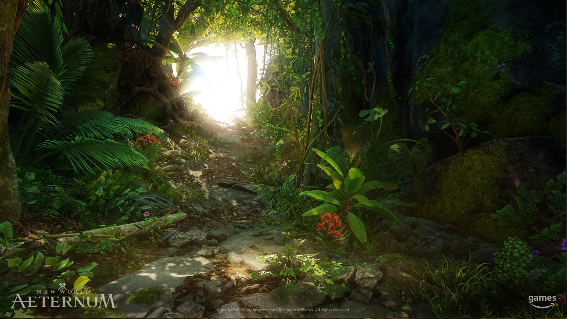 Amazon New World Aeternum; a forest path