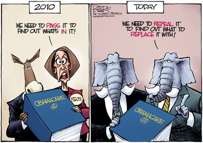 Political cartoon U.S. GOP Democrats Obamacare