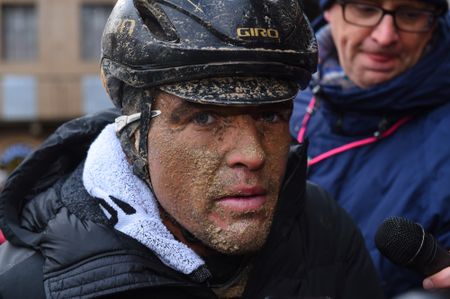 Greg Van Avermaet at the finish of Strade Bianche