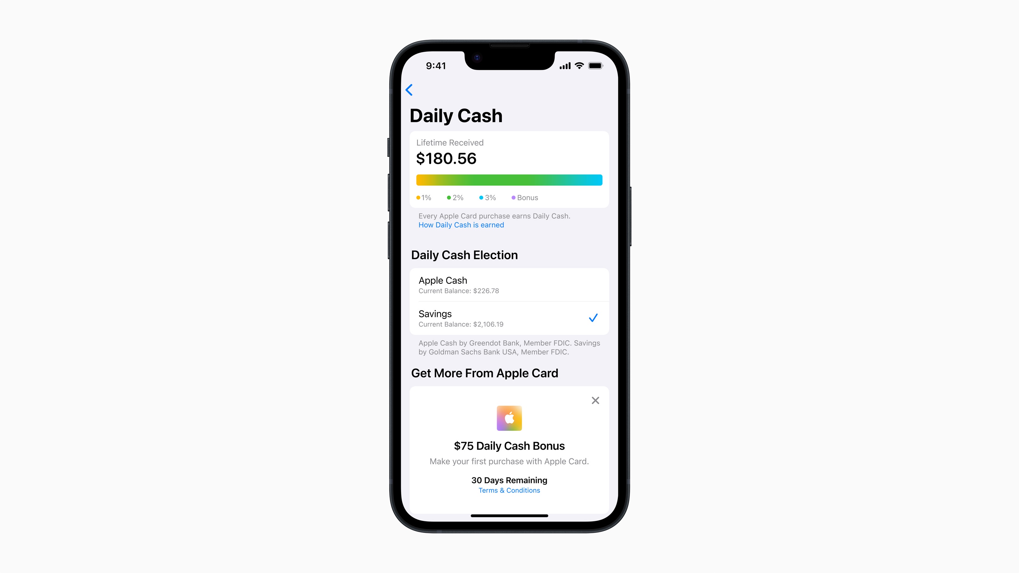 Pengguna Kartu Apple akan dapat dengan mudah mengatur dan mengelola Tabungan langsung di Kartu Apple mereka di Wallet.