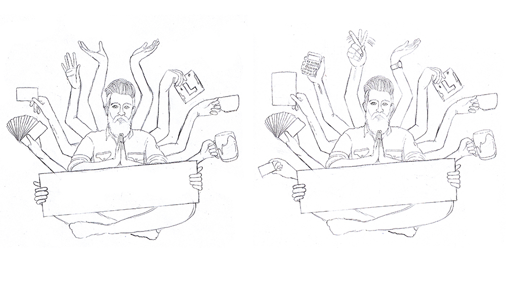 Toby Triumph's commission requested a multi-armed, Hindu-style 'god' to symbolise a multi-tasking freelancer