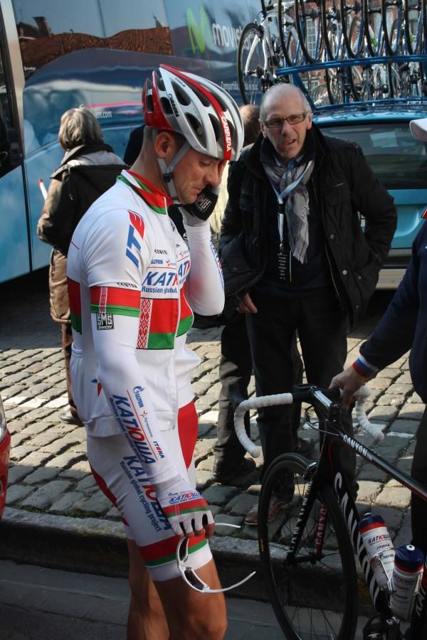 Aliaksandr Kuschynski (Katusha) at the start in Roeselare.