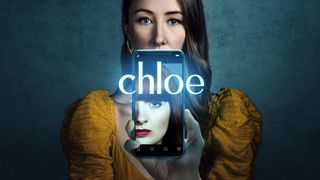Key art for BBC Drama Chloe featuring the title, Becky (played by Erin Doherty), and a mobile phone screen showing Chloe (Poppy Gilbert).