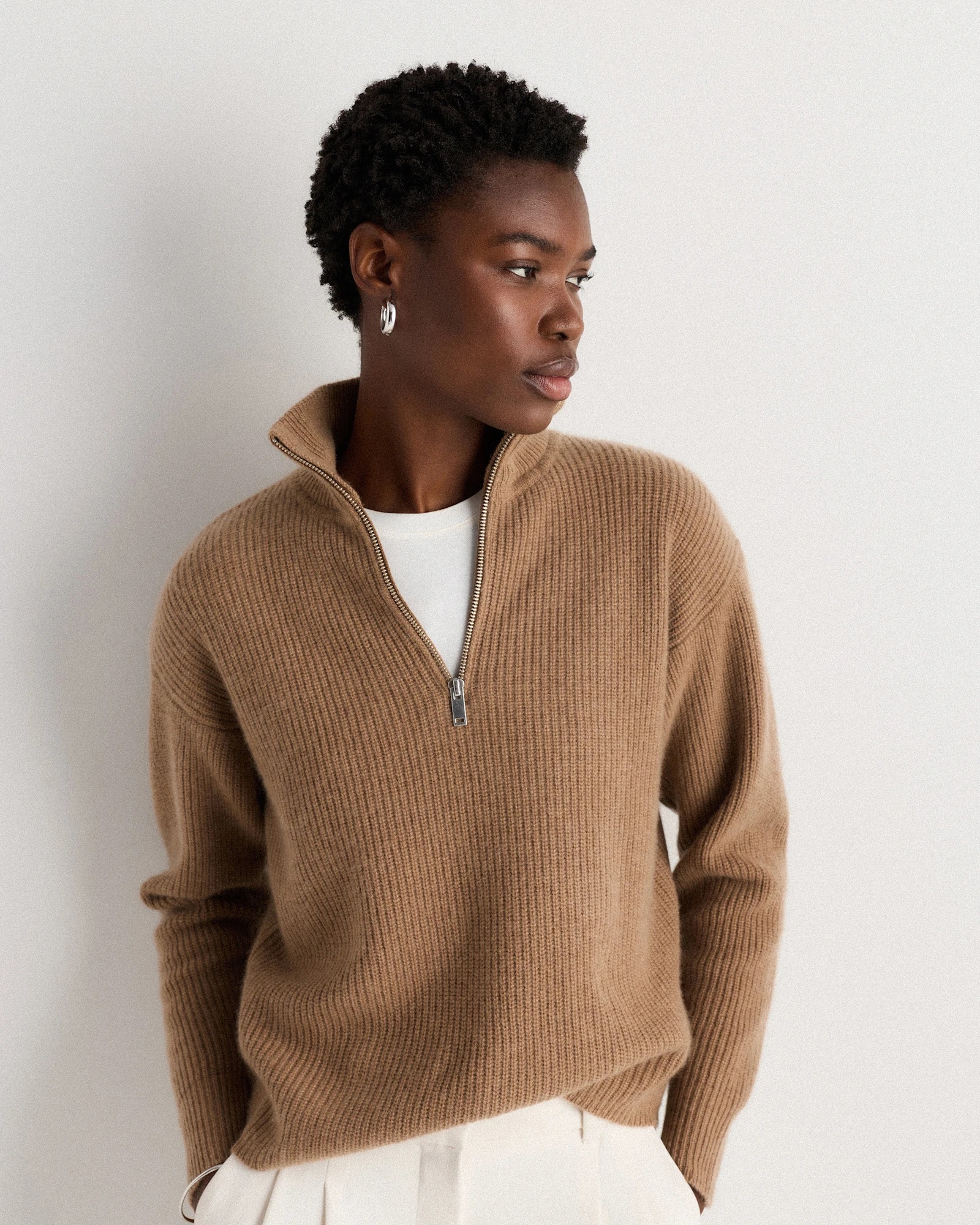 Quince, Mongolian Cashmere Fisherman Quarter Zip Sweater