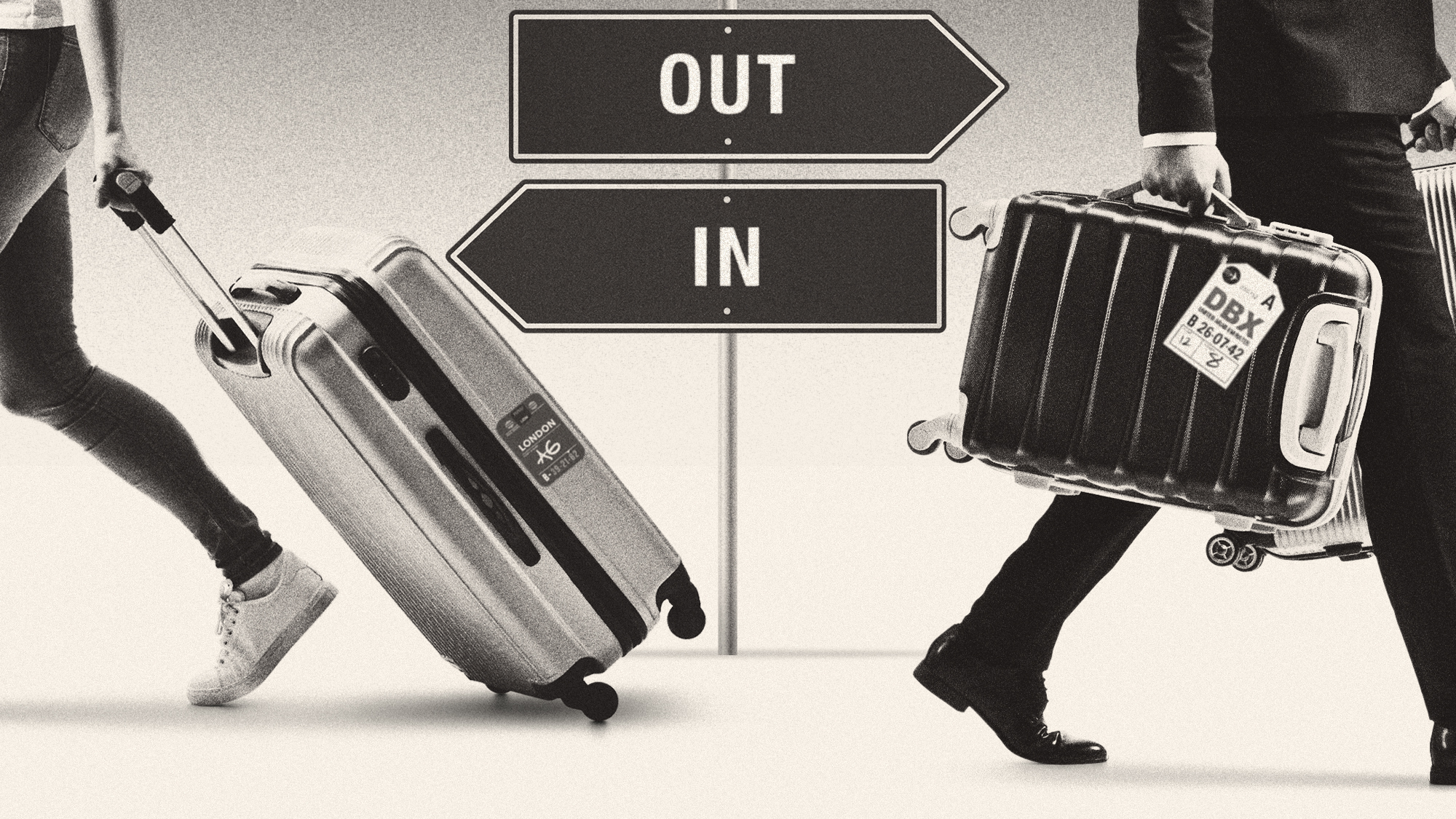 Illustration of people entering and exiting the country