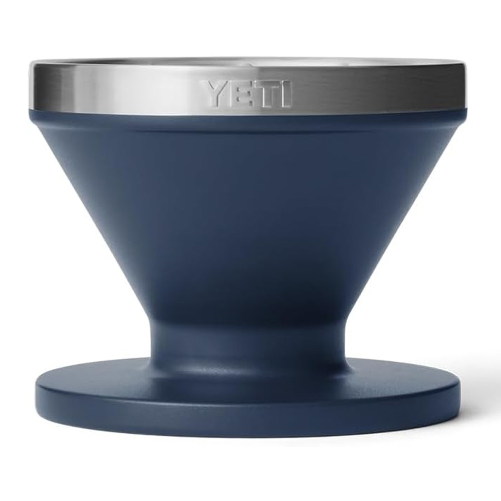 the yeti rambler pour-over in navy blue on a white square background