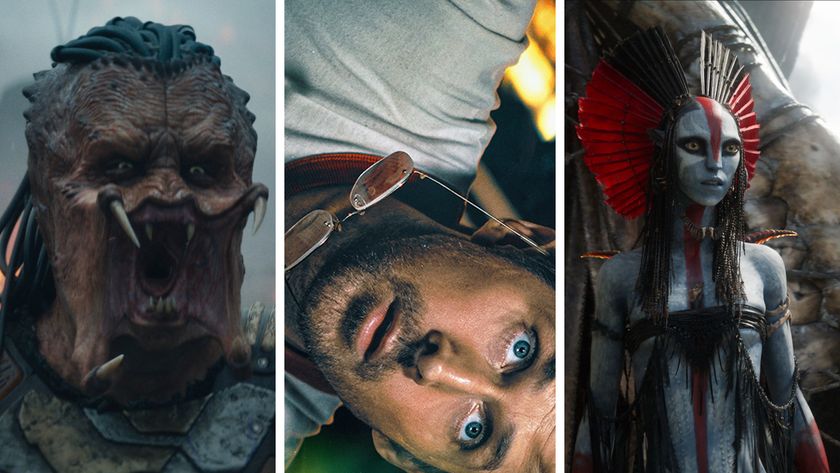 Split image showing three upcoming sci-fi movies: Left - Predator: Badlands, Middle - Project Hail Mary, Right - Avatar: Fire and Ash