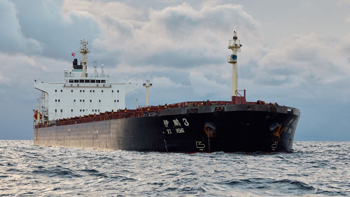 The Chinese ship, the bulk carrier Yi Peng 3 is anchored and being monitored by a Danish naval patrol vessel (unseen) in the sea of Kattegat, near the City og Granaa in Jutland, Denmark, on November 20, 2024. Denmark&#039;s navy said on November 20, 2024 it was shadowing a Chinese cargo vessel in the Baltic Sea, a day after Finland and Sweden opened investigations into suspected sabotage of two severed undersea telecoms cables. &quot;The Danish Defence can confirm that we are present in the area near the Chinese ship Yi Peng 3,&quot; the military wrote in an email to AFP, adding that it would make no further comment for the time-being. (Photo by Mikkel Berg Pedersen / Ritzau Scanpix / AFP) / Denmark OUT (Photo by MIKKEL BERG PEDERSEN/Ritzau Scanpix/AFP via Getty Images)