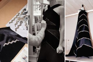 Zooey Deschanel dress design process with Patout