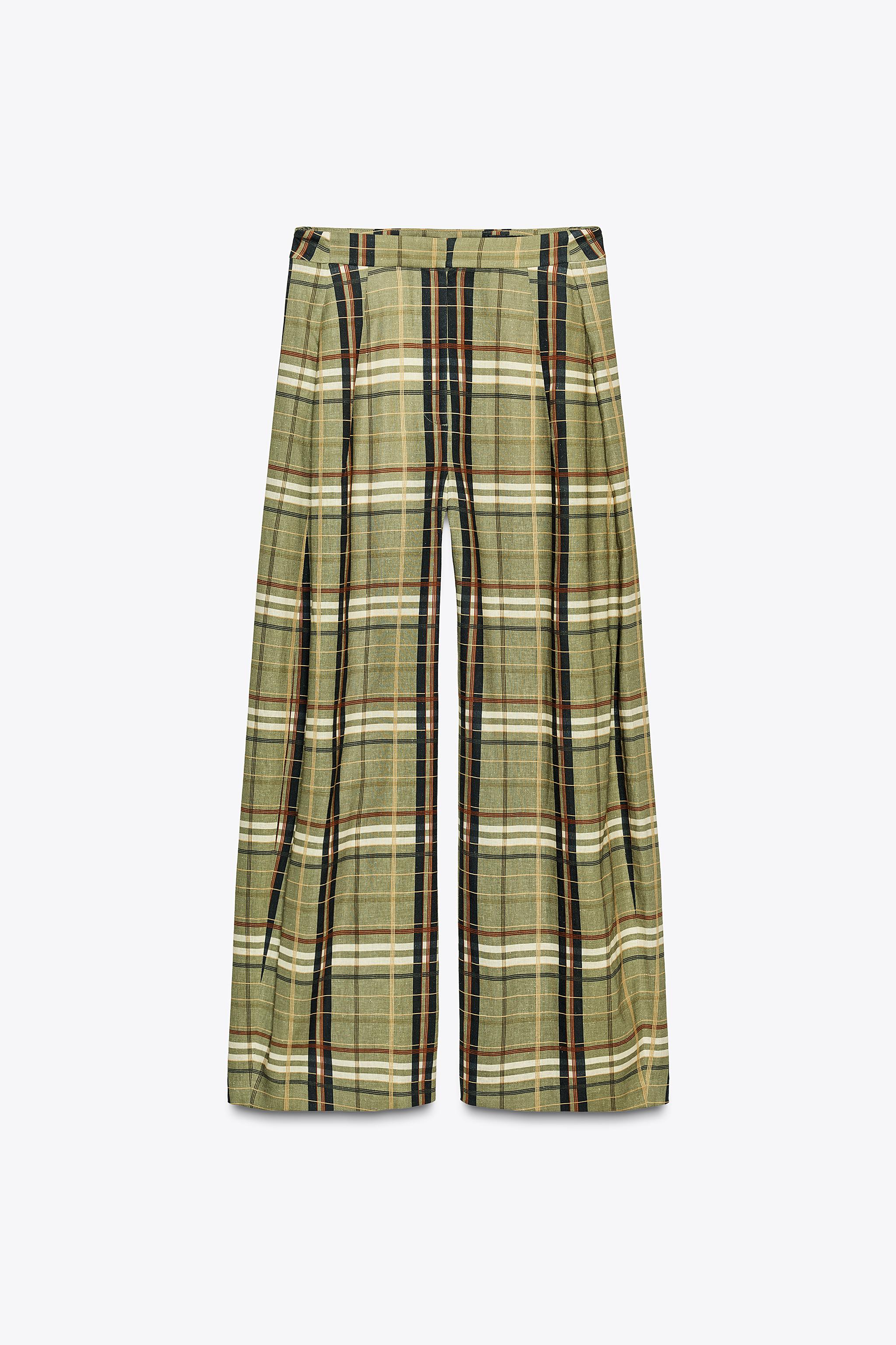 Checkered Linen Blend Trousers Zw Collection