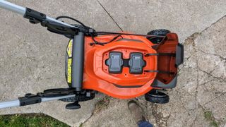 Husqvarna Lawn Xpert LE-322 being tested in writer's home