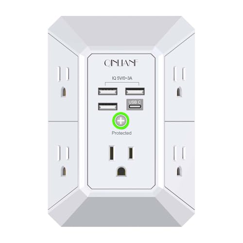 Wall Charger, Surge Protector, Qinlianf 5 Outlet Extender With 4 Usb Ports