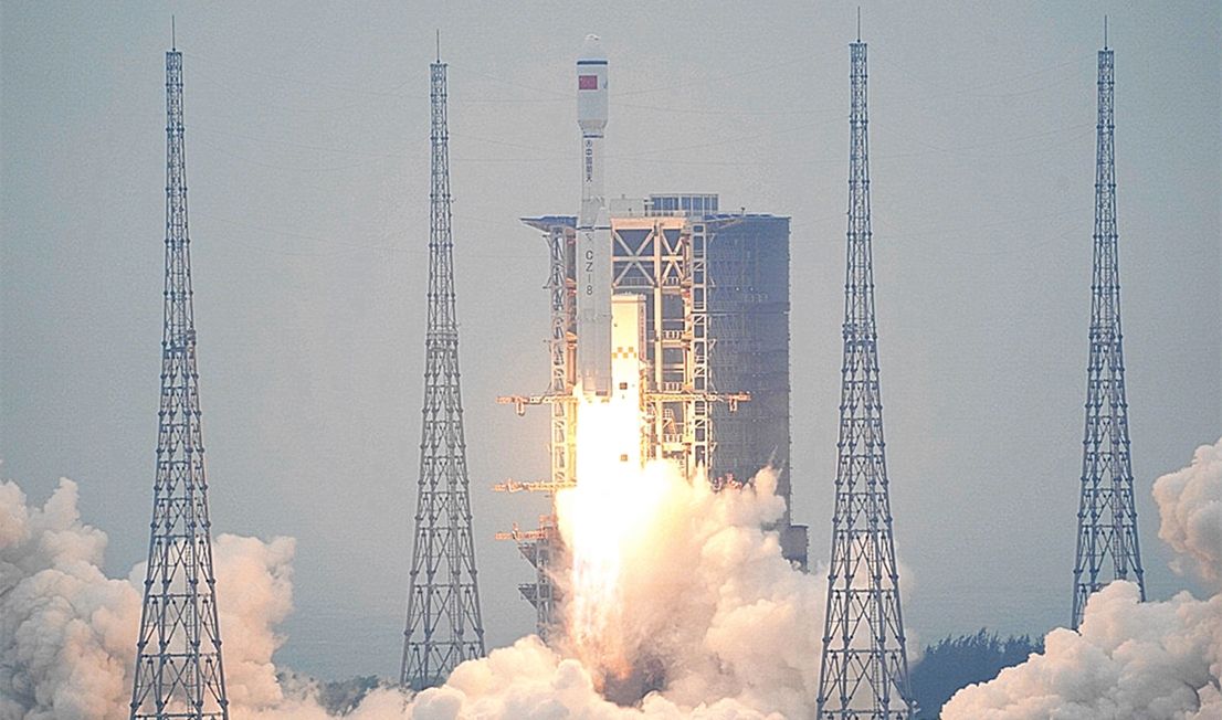 A Chinese Long March 8 rocket launches on its debut mission from the Wenchang Space Launch Site on Hainan Island on Dec. 21, 2020. 