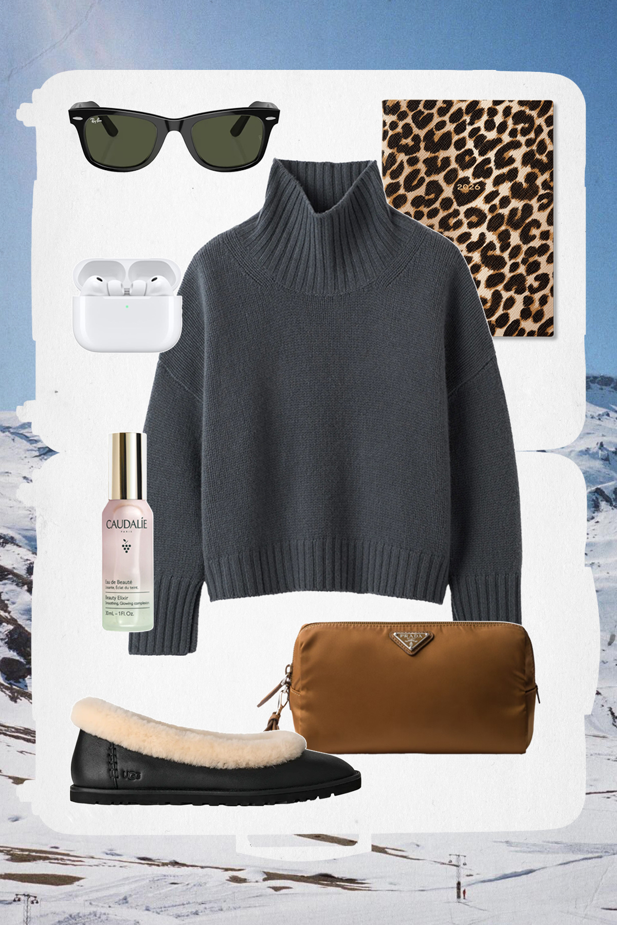 A collage of travel items.