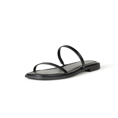 The Drop Women's Paris Square Toe Two Strap Flat Sandal, Black, 8