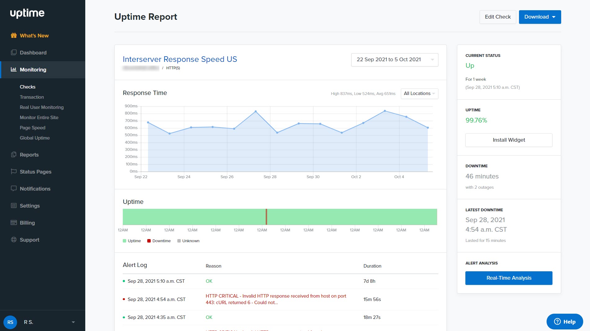 Interserver's response times report