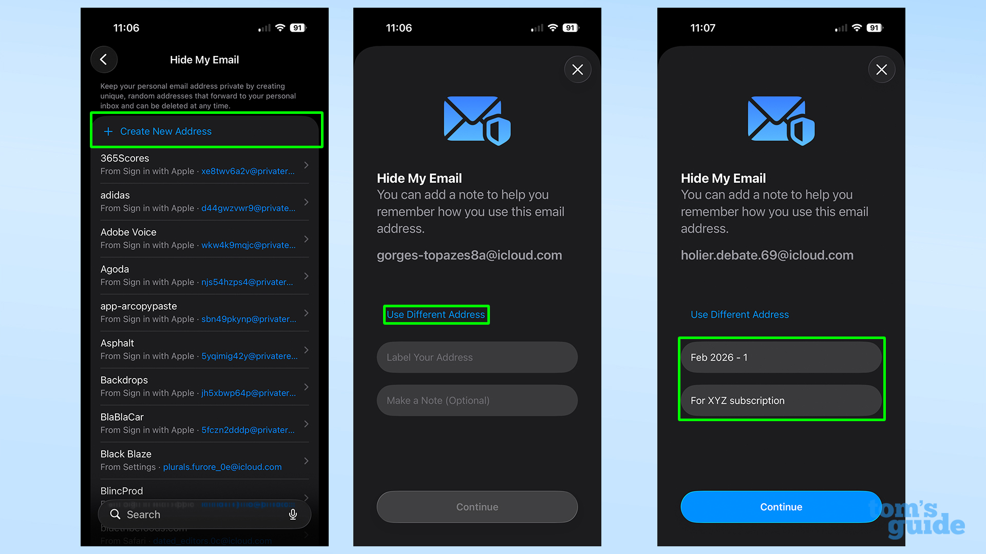 Setting up a new Hide my Email address