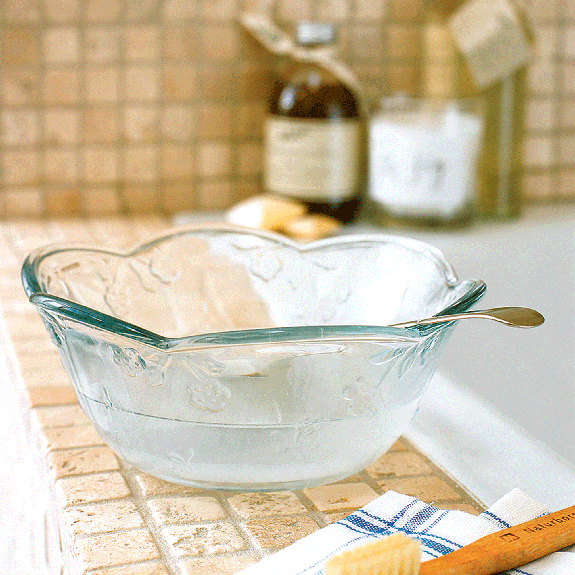 Cleaning solution in a glass bowl
