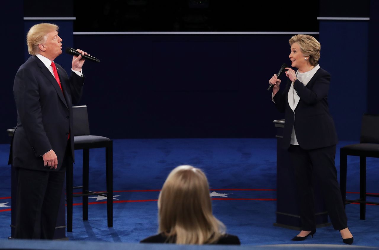 Hillary Clinton and Donald Trump at the second presidential debate. 