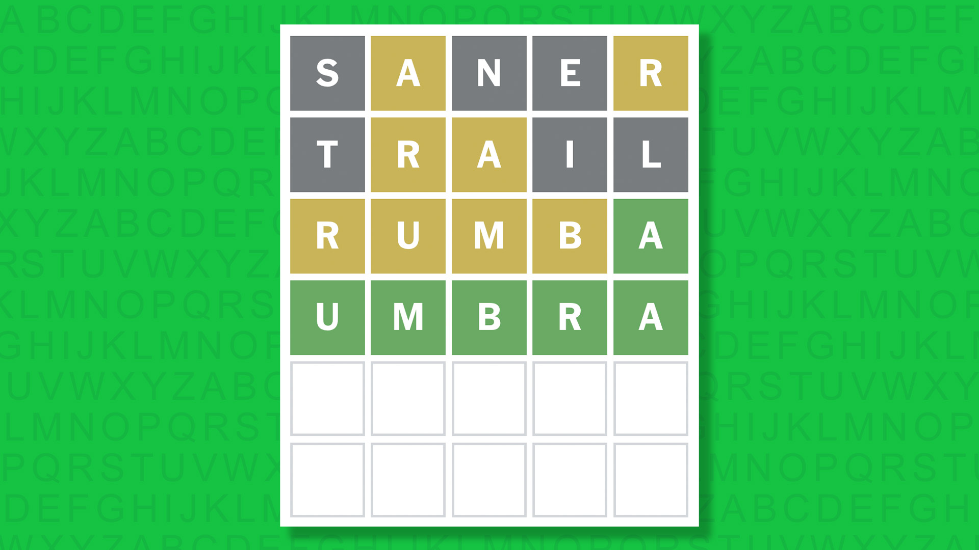 NYT Wordle answer for game 1784 on a green background