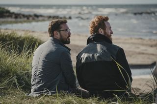 Tony Curran and Martin Compston as Tully and pal James reflecting on their lives in Mayflies.