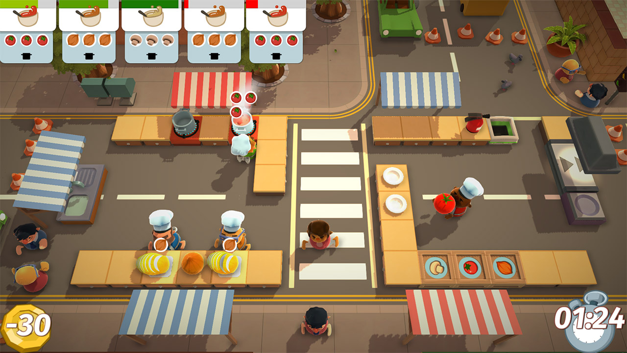 Chefs at culinary war in Overcooked, one of the best Nintendo Switch Multiplayer Games in 2021
