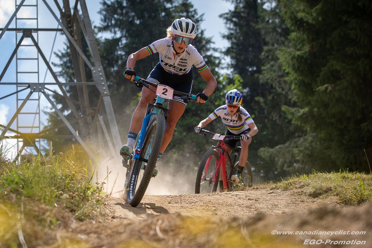 Jolanda Neff (Trek Factory Racing XC) and Kate Courtney (Scott- SRAM MTB Racing)