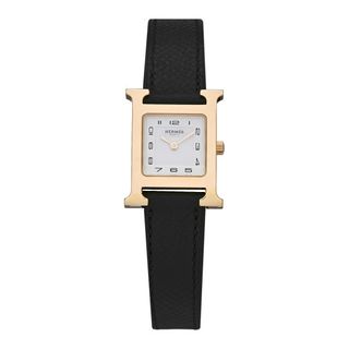 Hermes Stainless Steel Epsom 21mm Heure H Hour Quartz Watch Noir